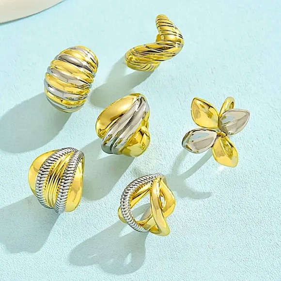 Stainless Steel Statement Ring, Boho Gold Silver Two Tone Exaggerated Big Large - Picture 3 of 4